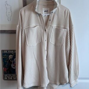 Aerie Off-White Waffle Knit Cardigan Jacket
